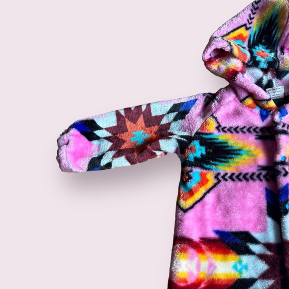 Baby Pink And Bright Colors Fleece Aztec Print Hoodie One Piece Footies - Picture 3 of 9